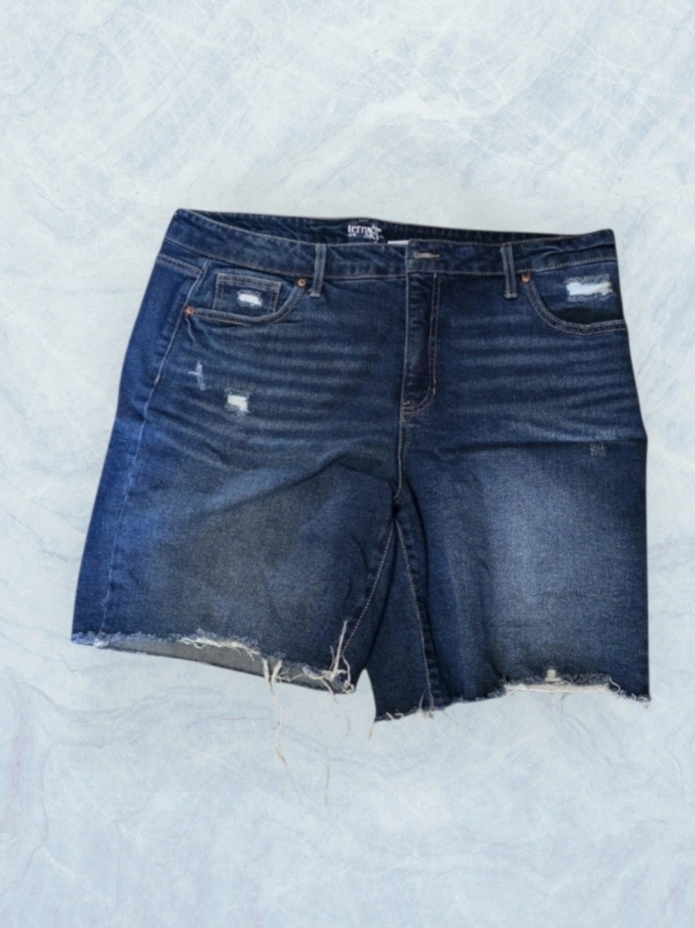 🌻 Terra & Sky Dark Blue Distressed Denim Shorts